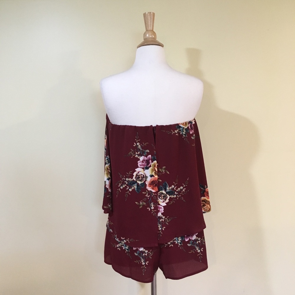 Strapless Ruffle Overlay Floral Romper - Picture 7 of 8